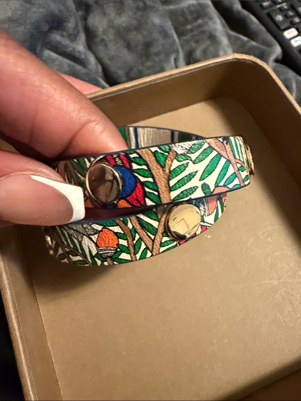 Tory Burch Multicolor Tropical Parrot Double-Wrap Bracelet with Gold-Tone Snaps